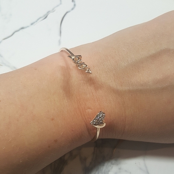 Gold Tone Love and Crystal Heart Cuff Bracelet - Picture 5 of 5